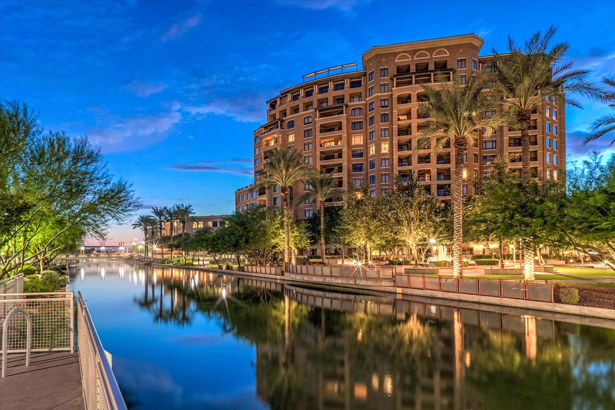 Off-market listings Scottsdale: Scottsdale Waterfront condo tower at twilight